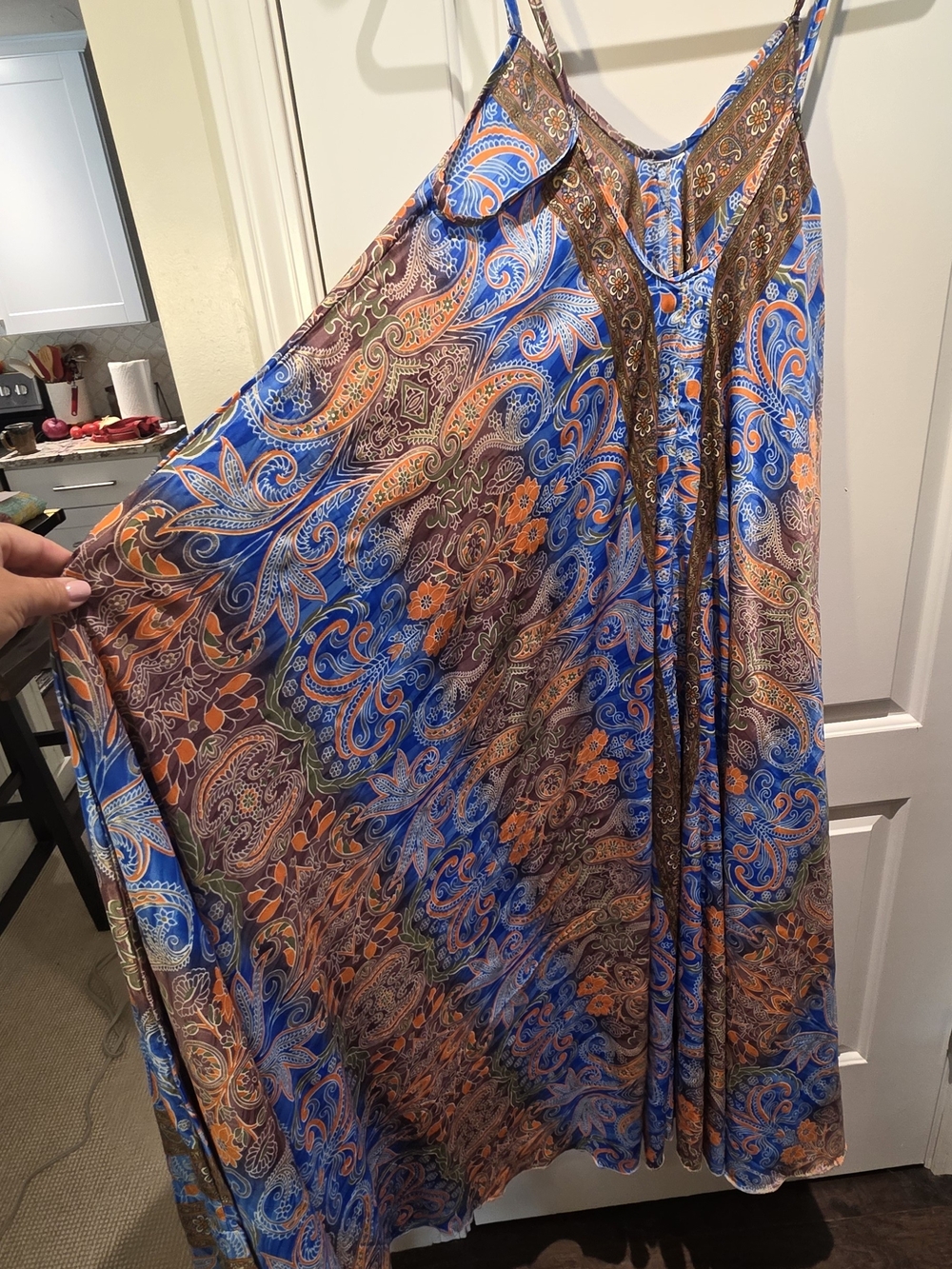 Bohemian Paisley Maxi Dress in Blue & Orange- Mountain Girl Clothing